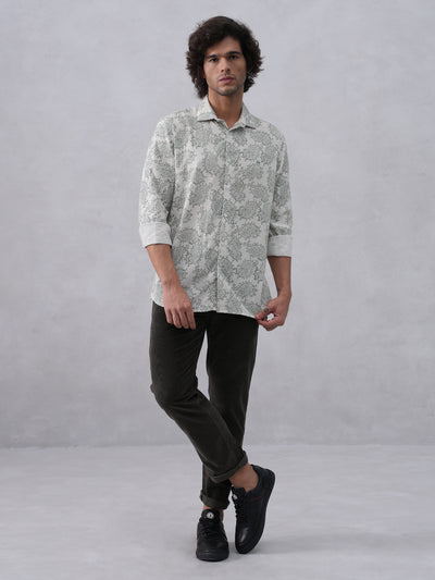 Green Printed Linen Shirt