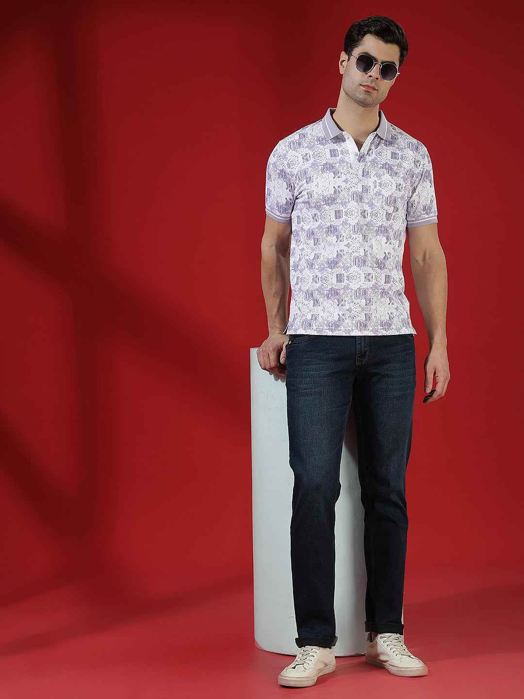 Purple Abstract Print Polo T-Shirt