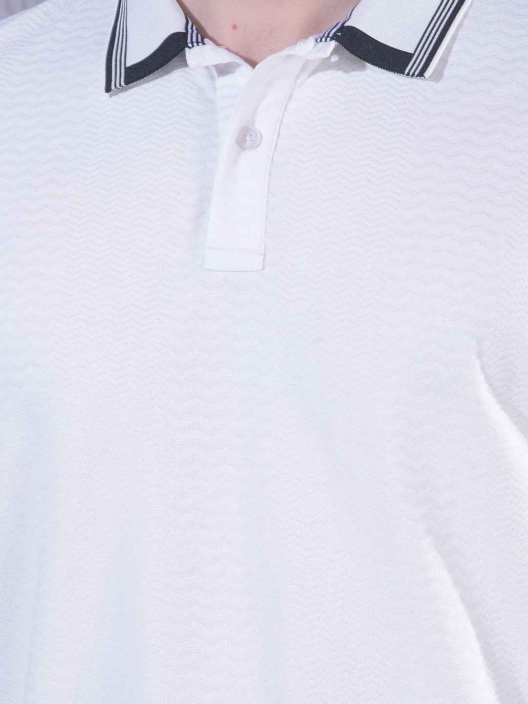 White Jacquard Polo Neck T-Shirt
