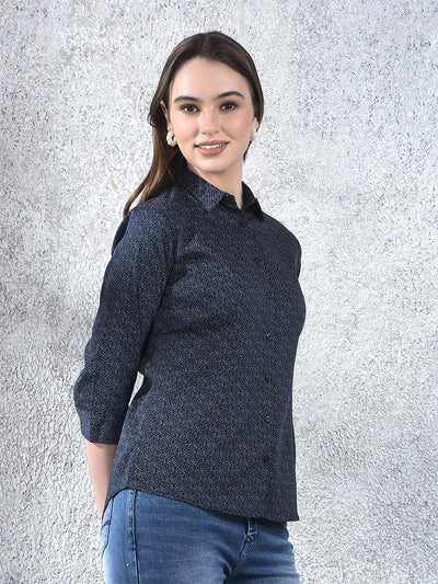 Printed Navy Blue Shirt-Women Shirts-Crimsoune Club