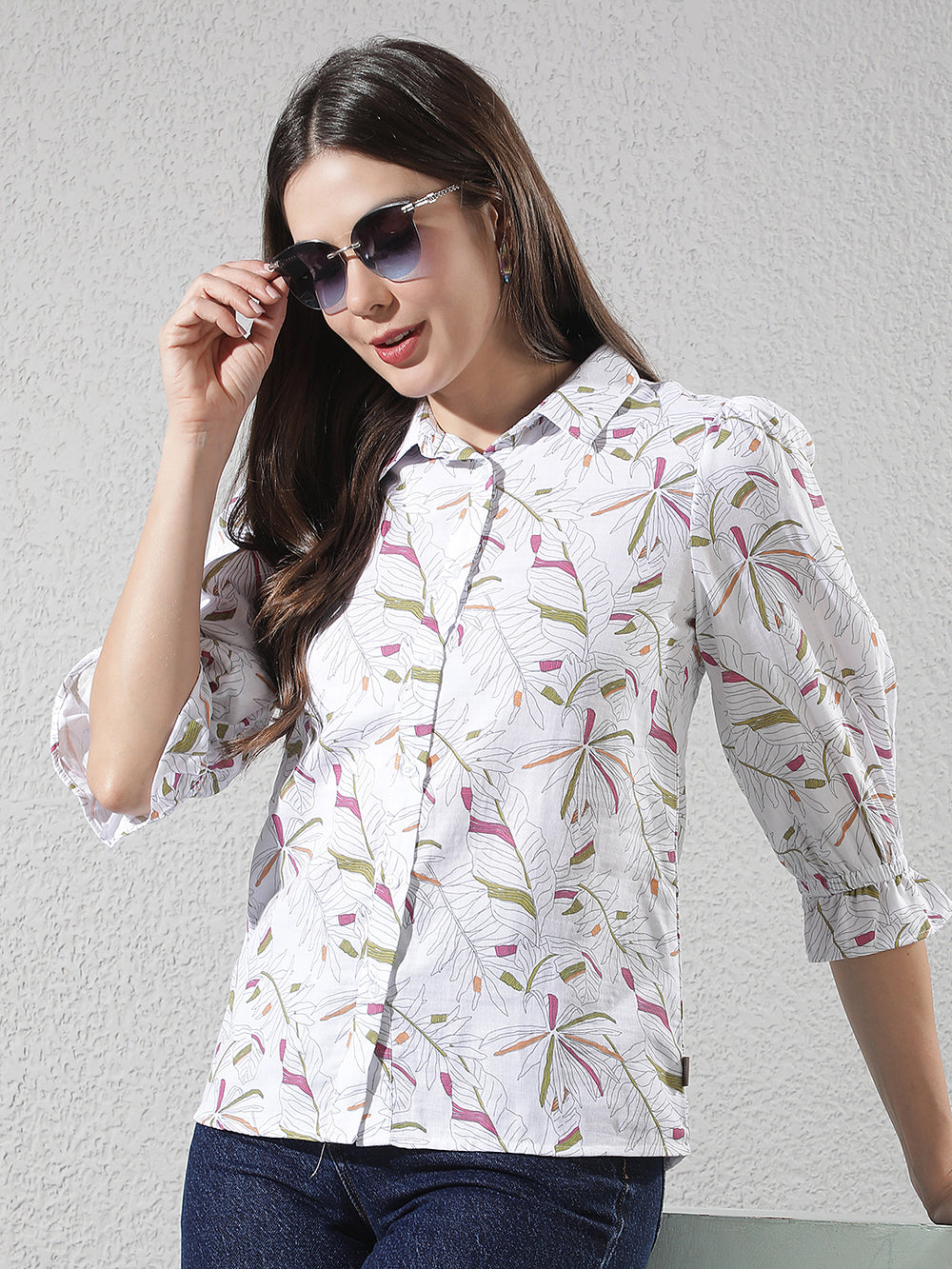Green Floral Print 100% Cotton Shirt