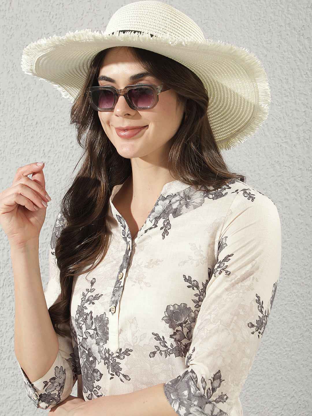 Black Floral Printed V-Neck Top