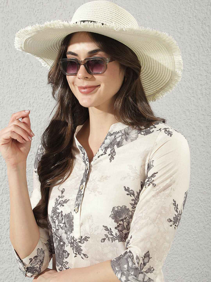 Black Floral Printed V-Neck Top