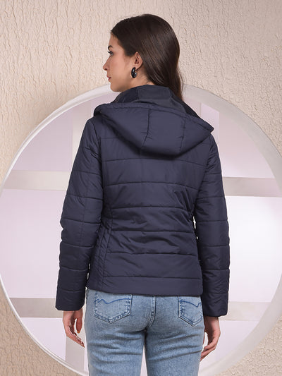 Navy Blue Hooded Neck Puffer Jacket