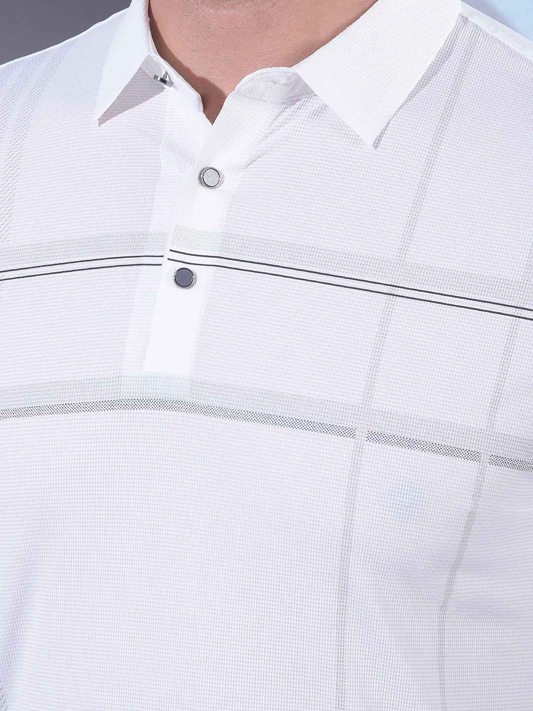 White Checked Polo Neck T-Shirt