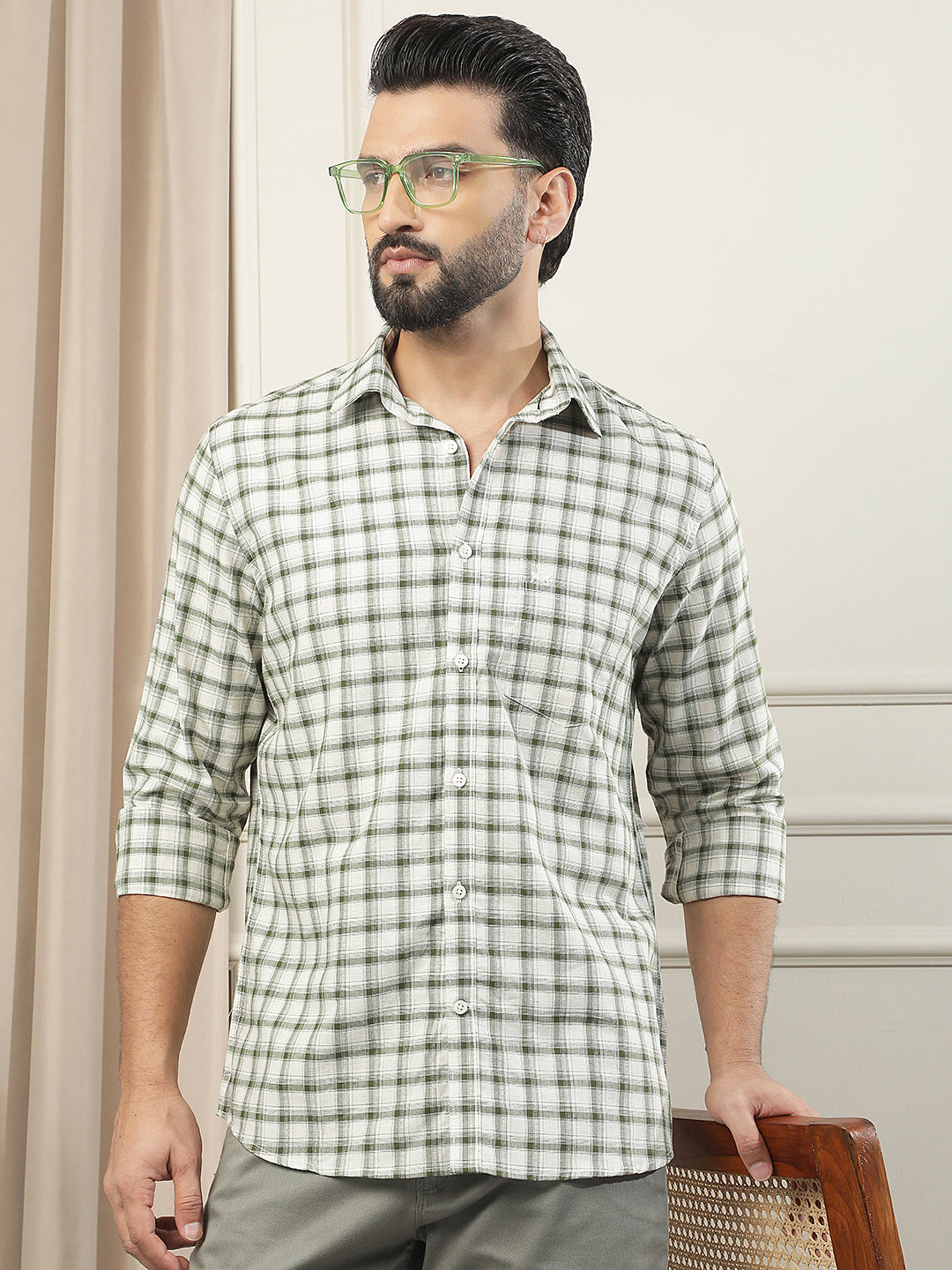 Green Checked Linen Shirt
