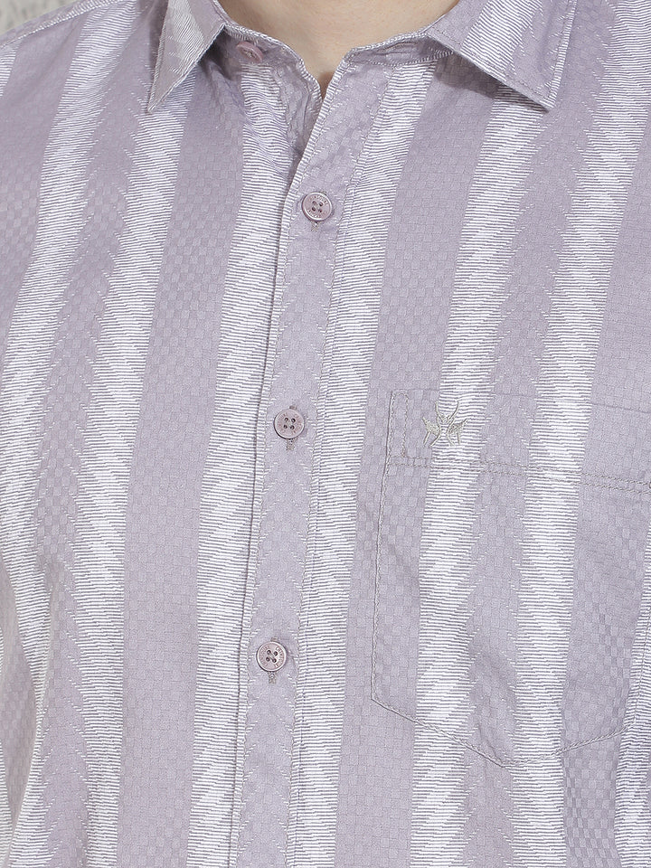 Purple 100% Cotton Vertical Stripes Shirt