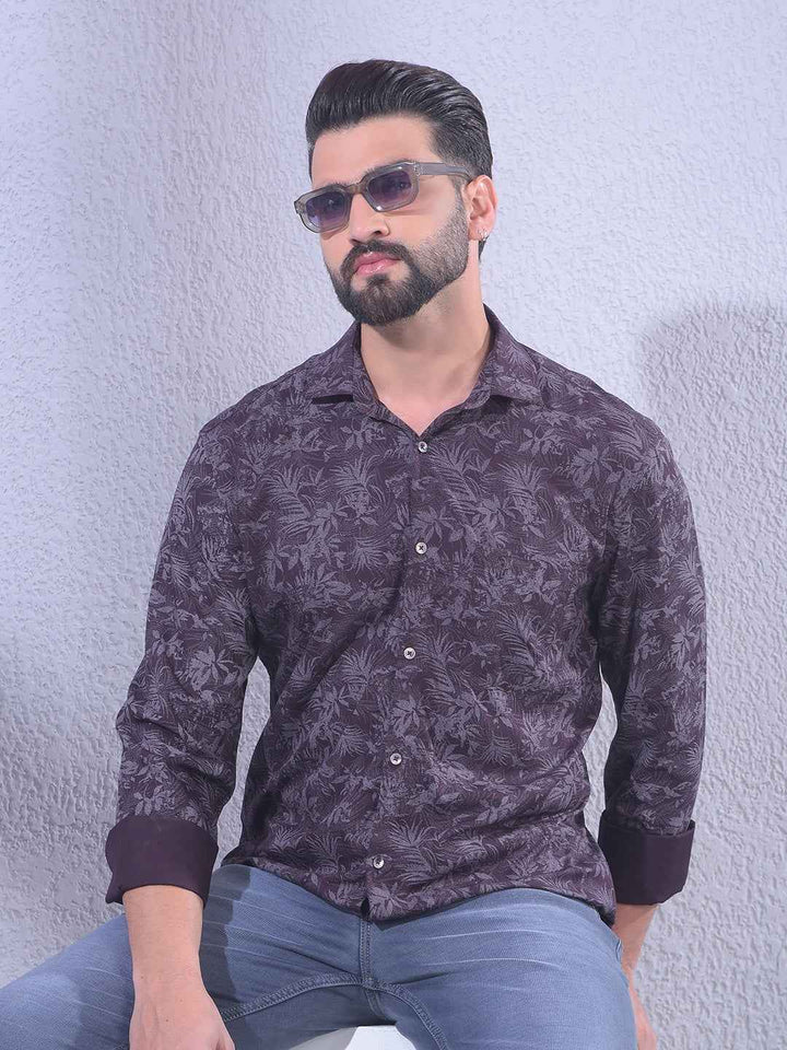 Wine Floral Print Shirt