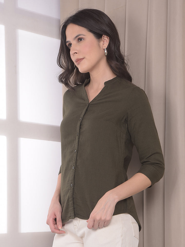 Olive V-Neck 100% Cotton Shirt