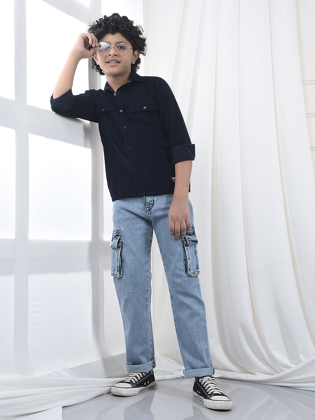 Blue 100% Cotton Straight Cargo Jeans