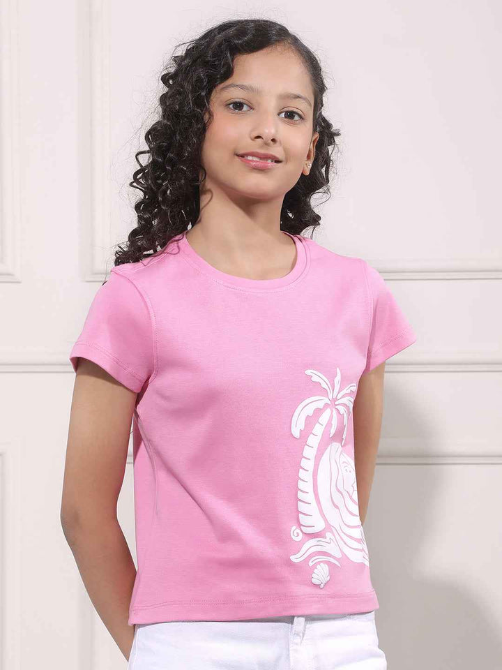 Pink Graphic Print Crop T-Shirt
