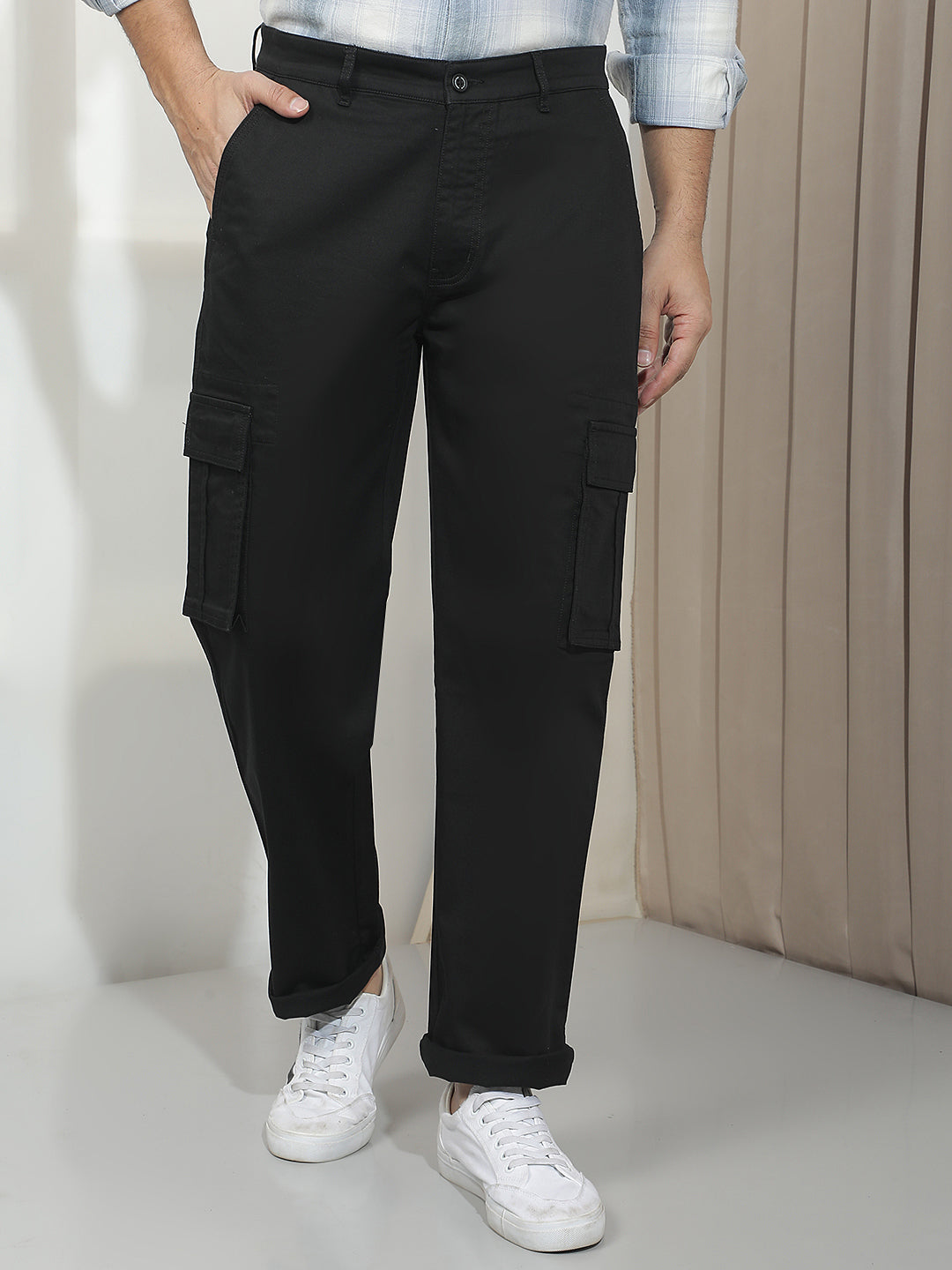 Relaxed Raven Black Cargo Trousers