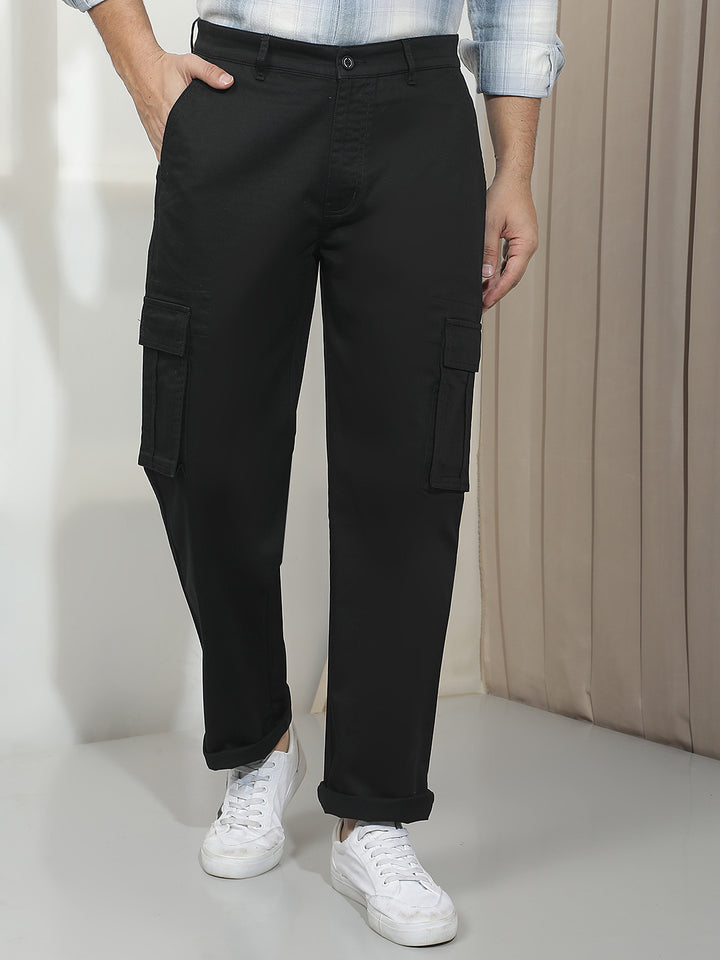 Relaxed Raven Black Cargo Trousers