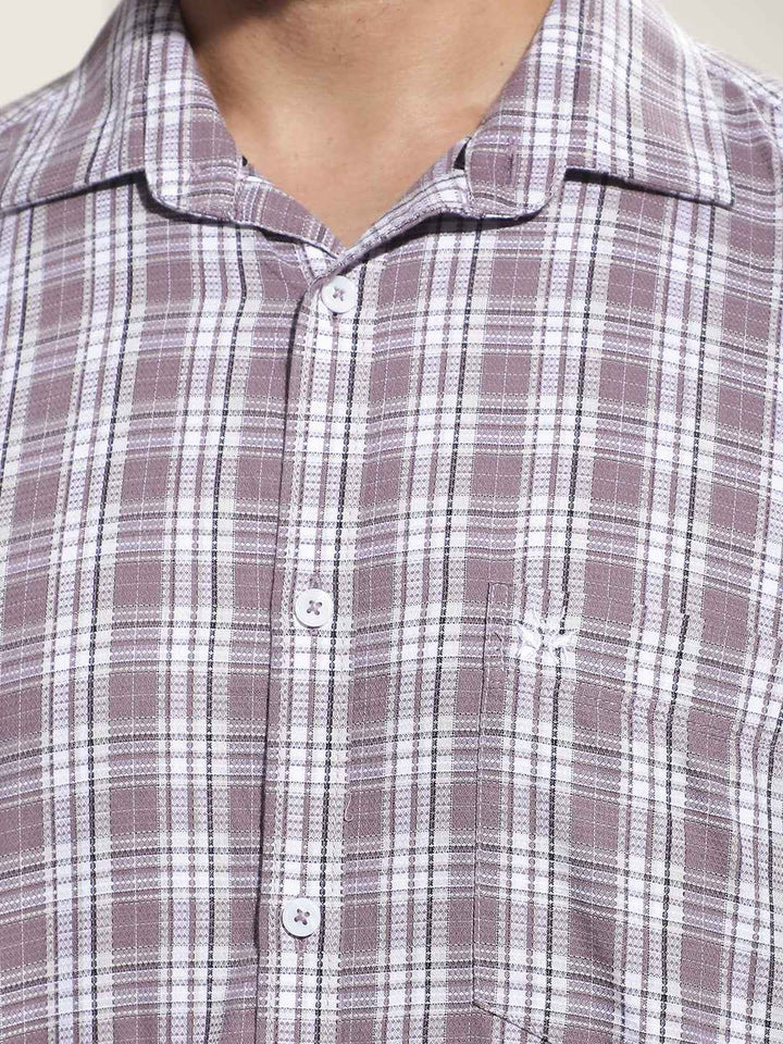 Purple 100% Cotton Checked Shirt