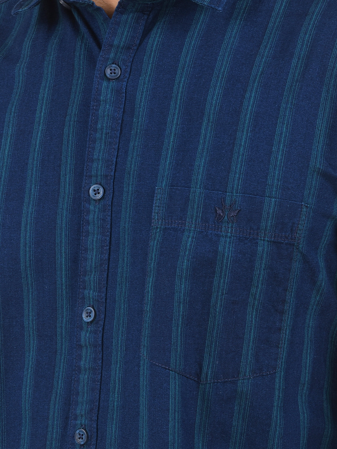 Navy Blue Vertical Stripes 100% Cotton Shirt