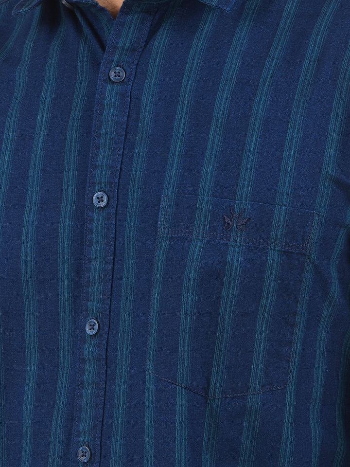 Navy Blue Vertical Stripes 100% Cotton Shirt