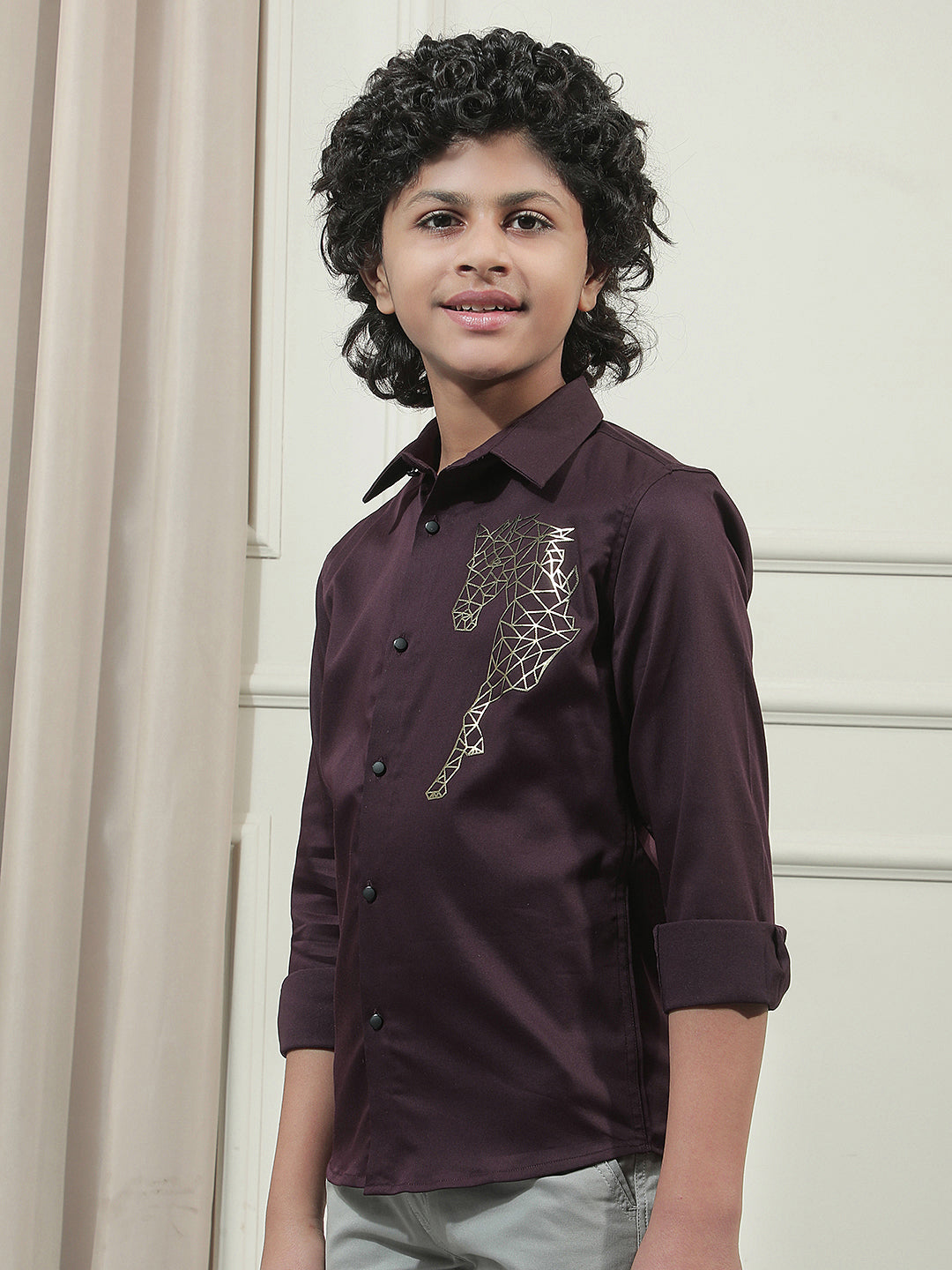 Wine Embroidered Shirt