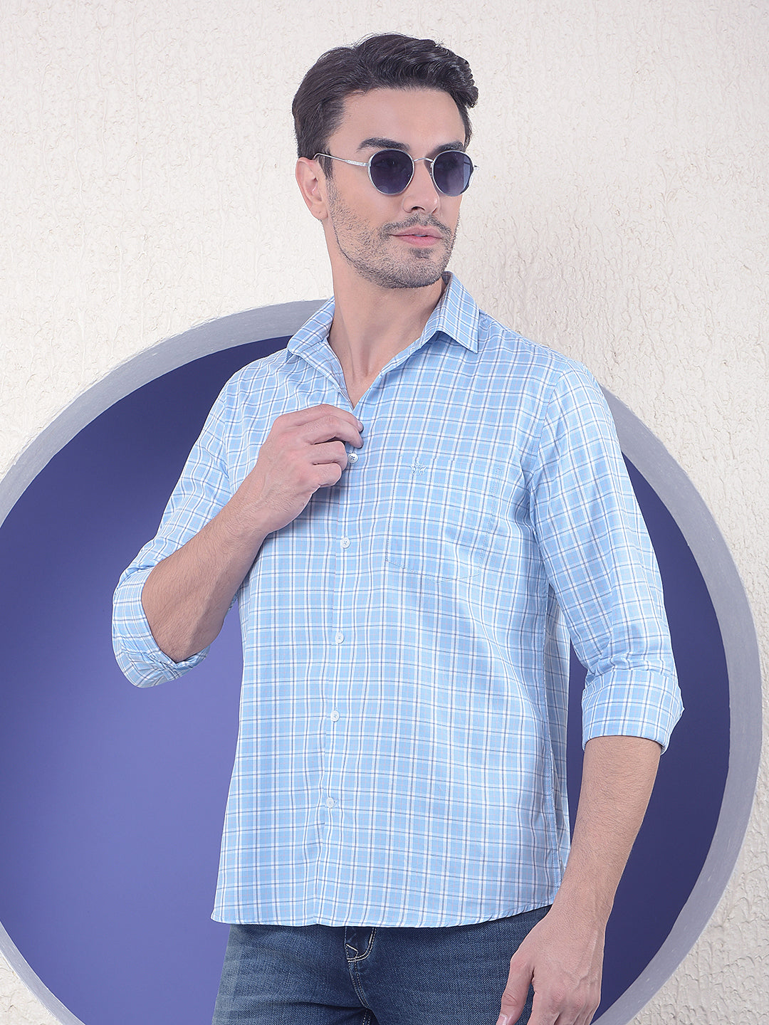 Blue Checked 100% Cotton Shirt