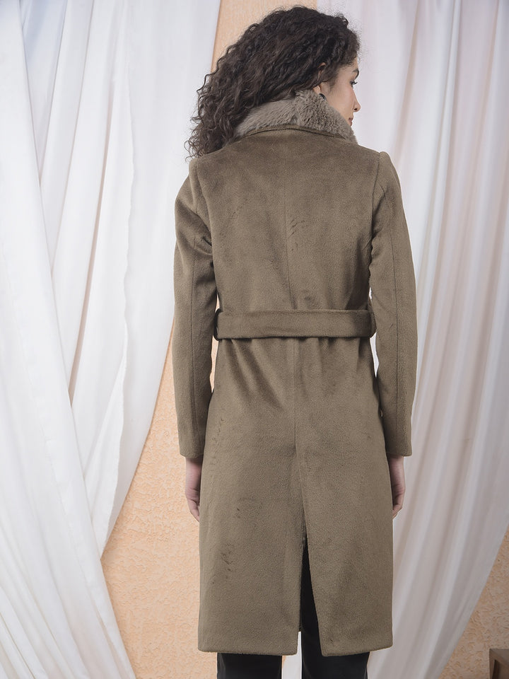 Brown Notched Lapel Overcoat With Belt