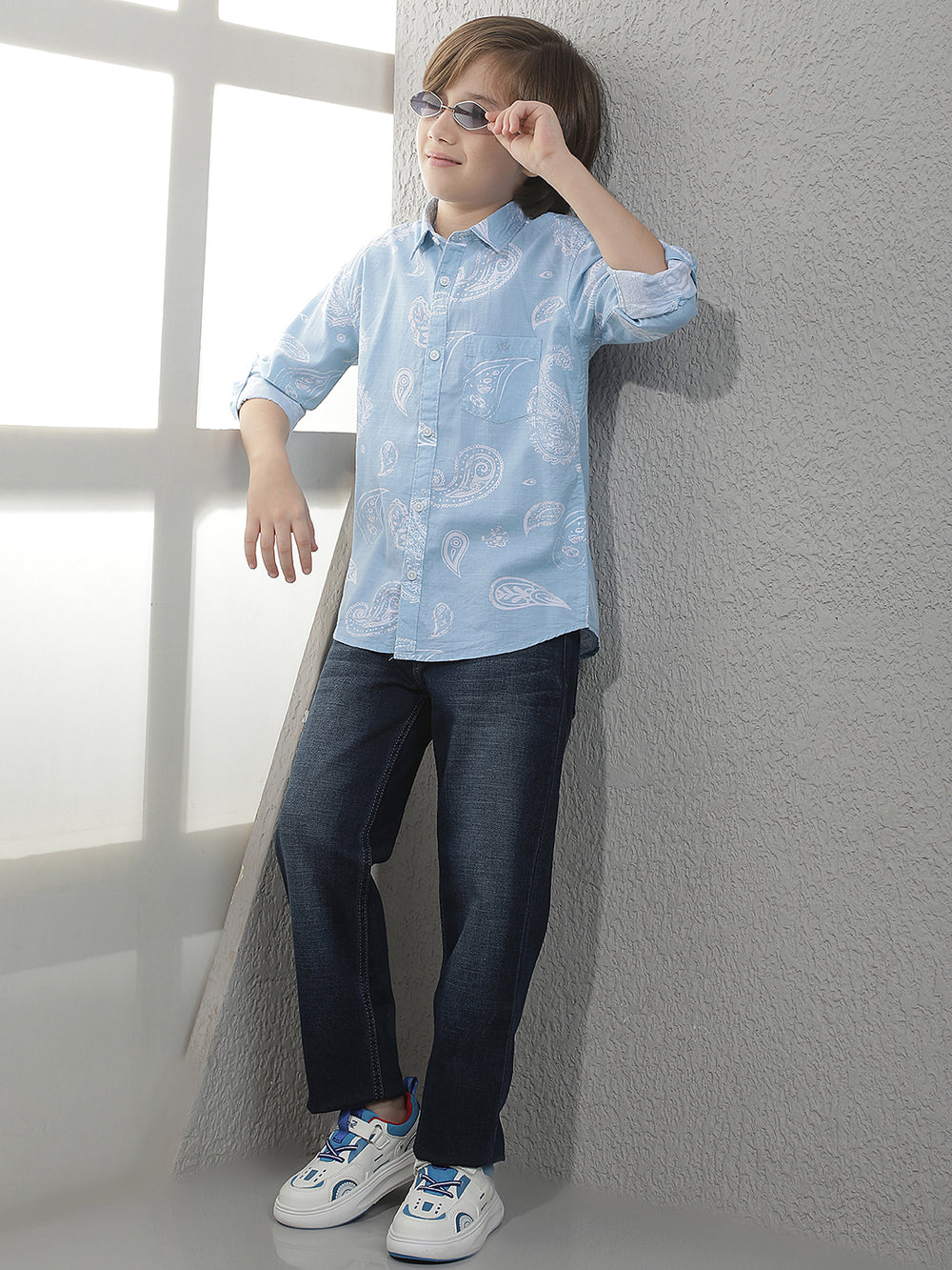 Sky Blue Graphic Print Shirt