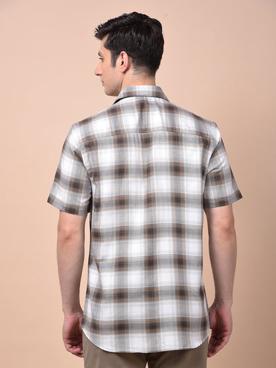 Brown Checked 100% Cotton Shirt