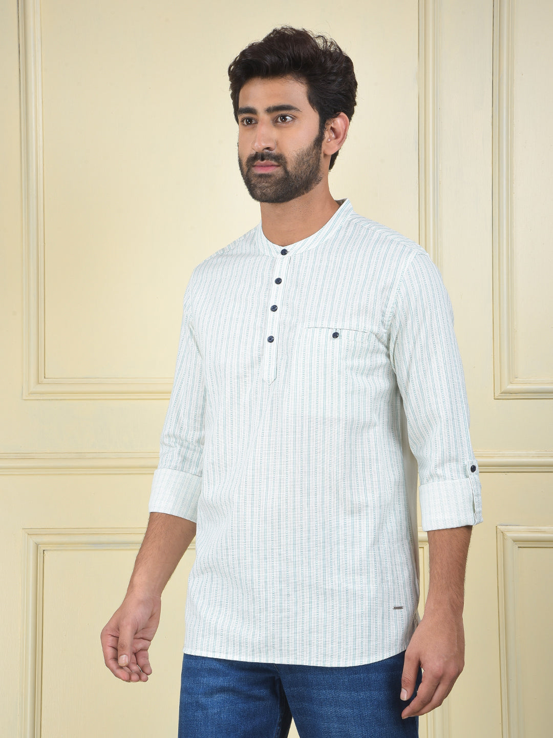 Green Vertical Stripes Knitted Kurta