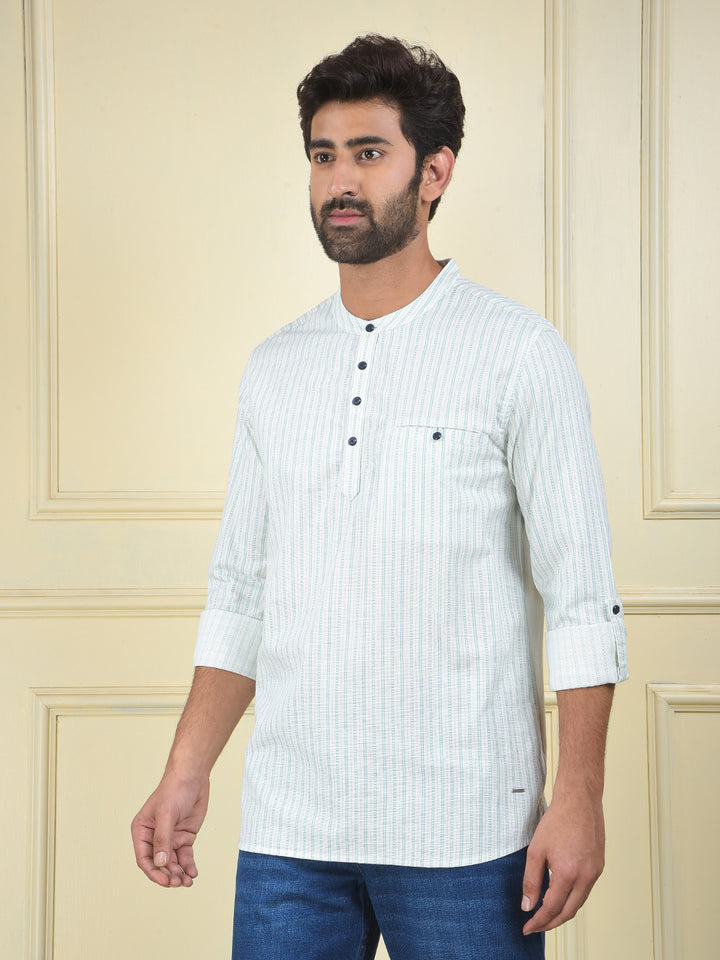 Green Vertical Stripes Knitted Kurta