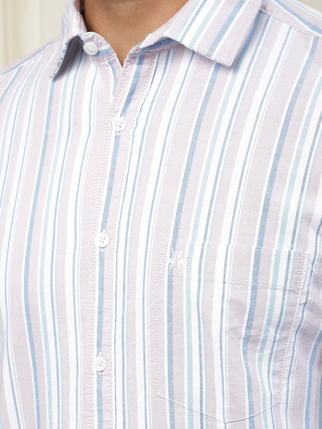 Peach Vertical Stripes 100% Cotton Shirt
