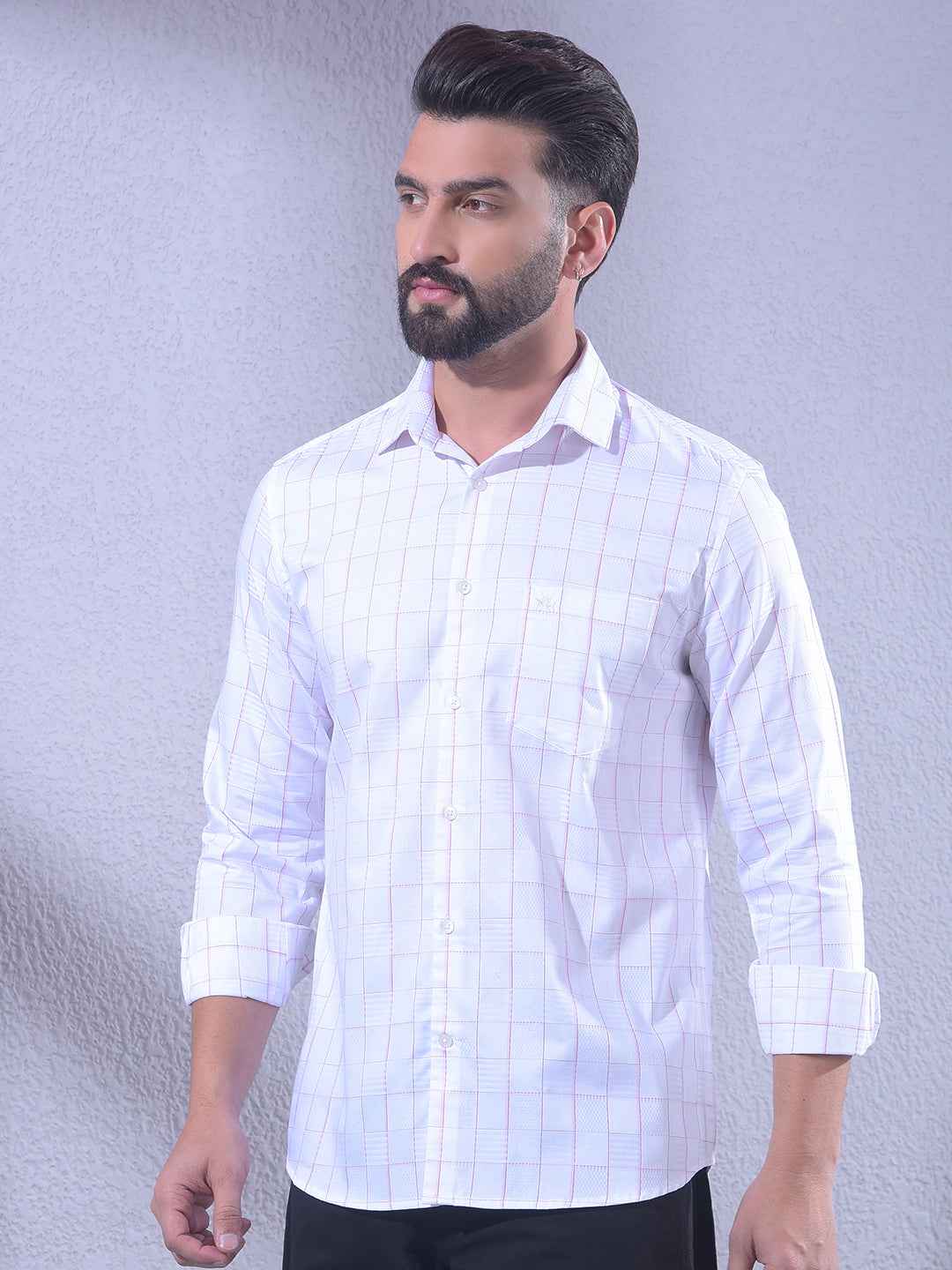 White Checked 100% Cotton Shirt
