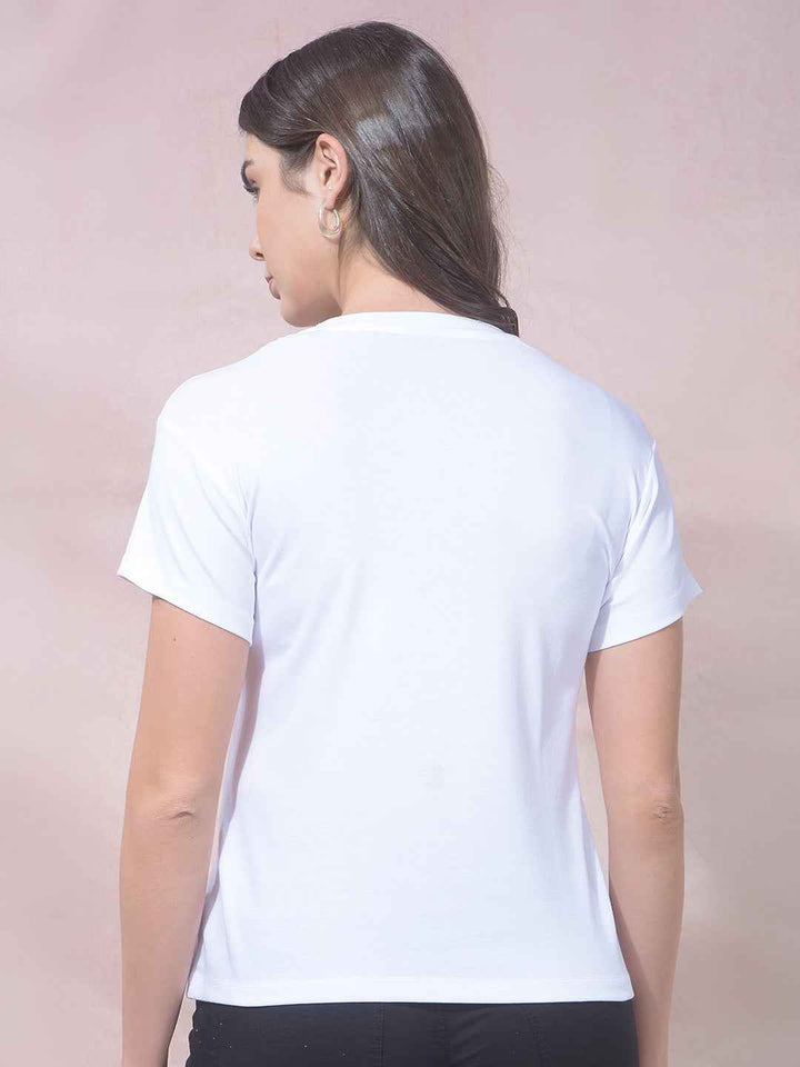 White Typographic Print Modal T-Shirt