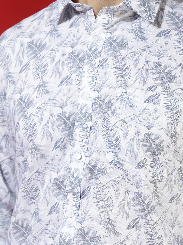 Green Linen Printed Shirt