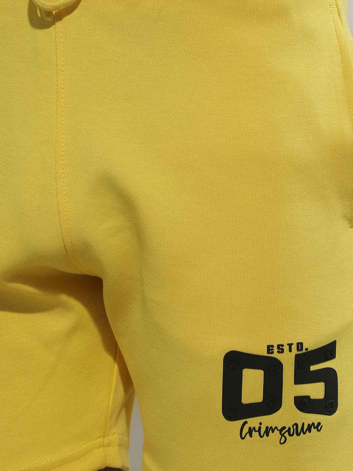 Yellow Typographic Print Shorts