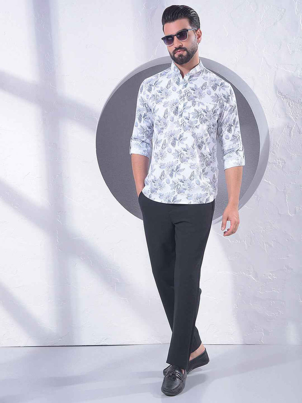 Grey Floral Print 100% Cotton Kurta