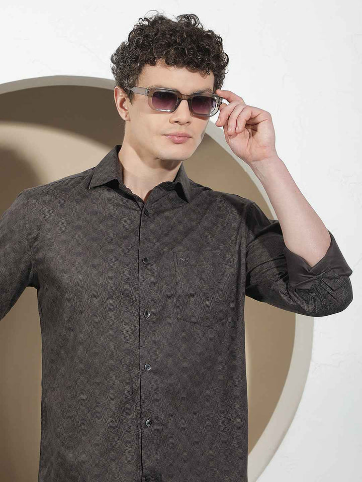 Smart Brown Printed Shirt