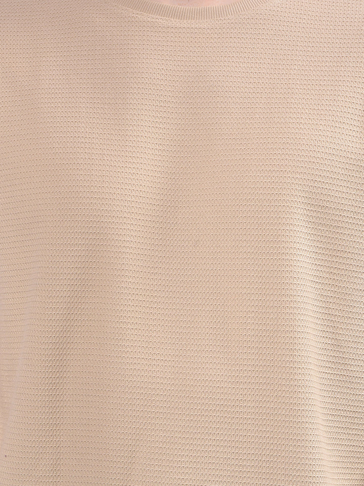 Beige Textured Knit Sweatshirt