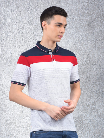 Multi-Color Color-Blocked Polo Neck T-Shirt