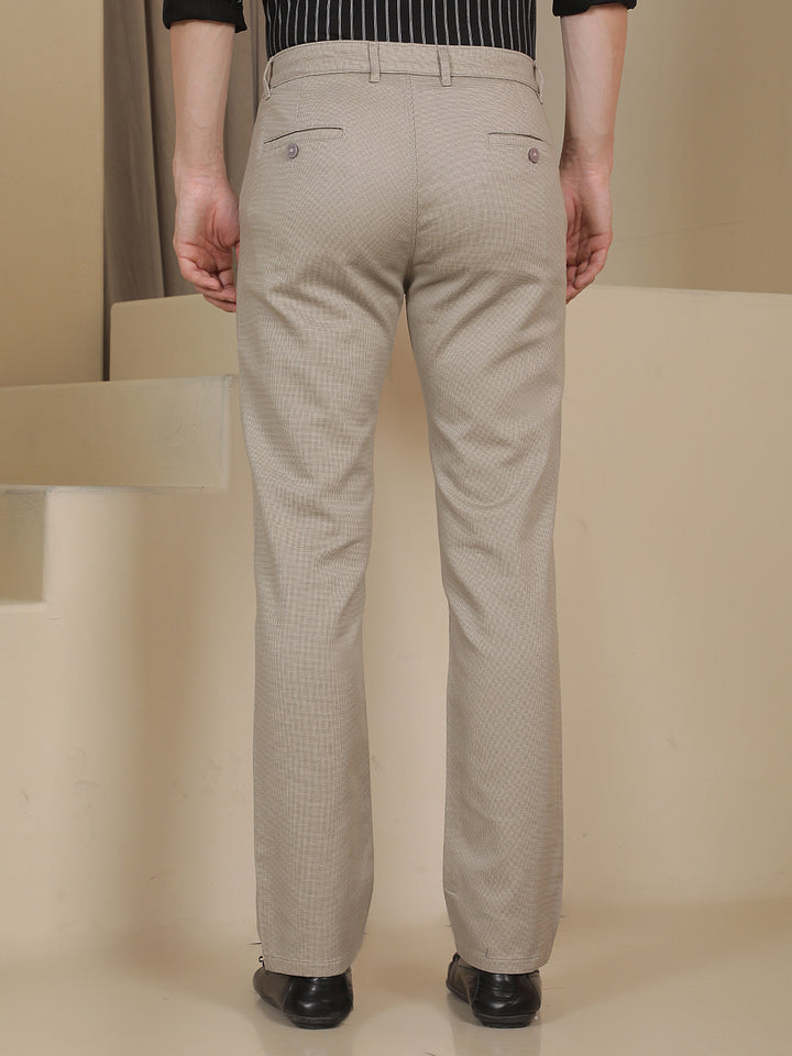 Beige Printed Straight Trousers