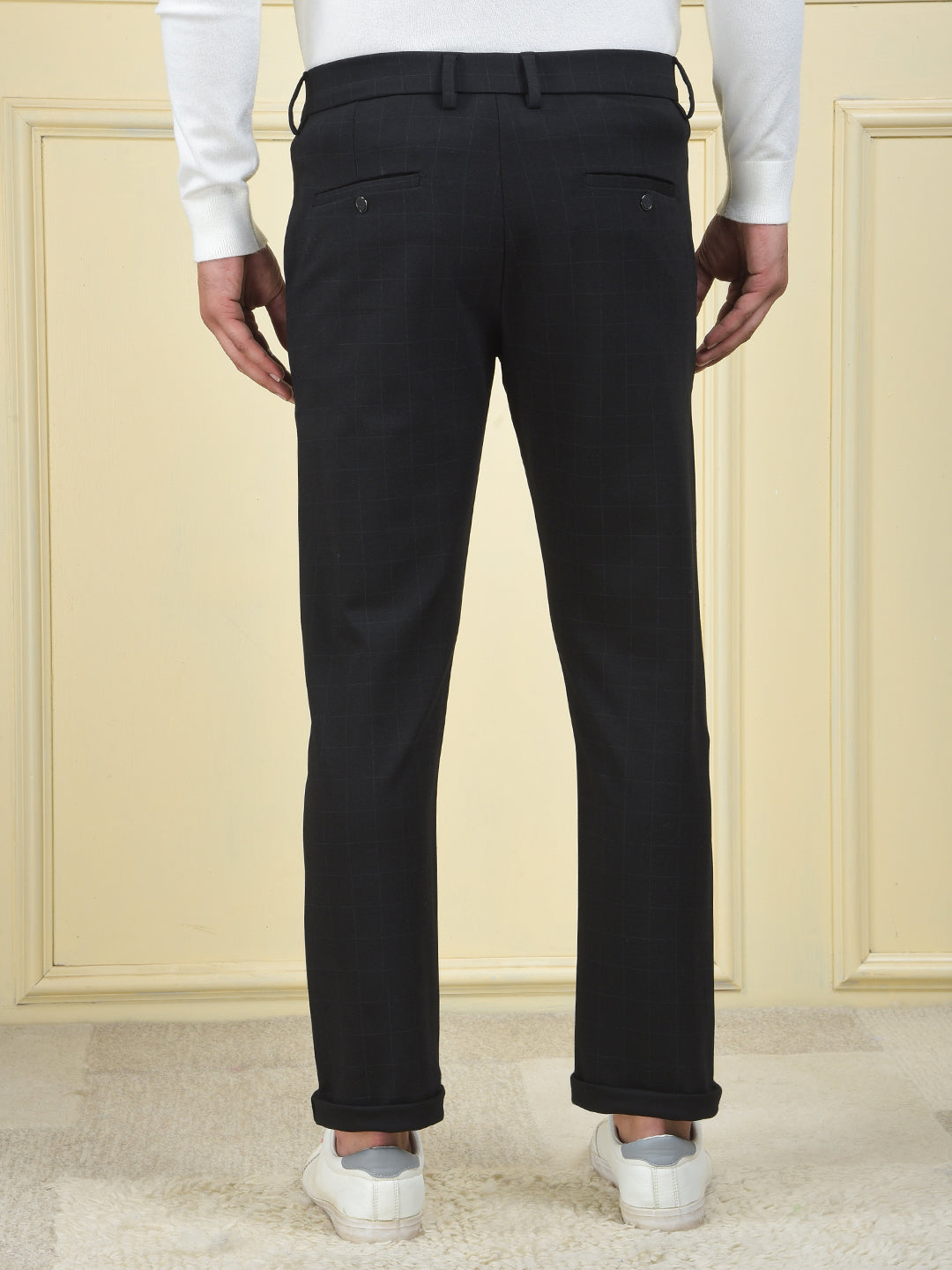 Navy Blue Checked Knitted Trousers