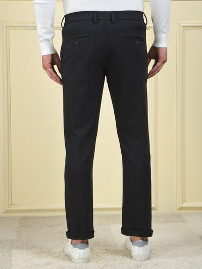 Navy Blue Checked Knitted Trousers
