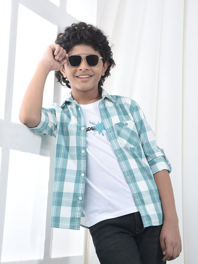 Green Checked 100% Cotton Shirt & T-Shirt Set