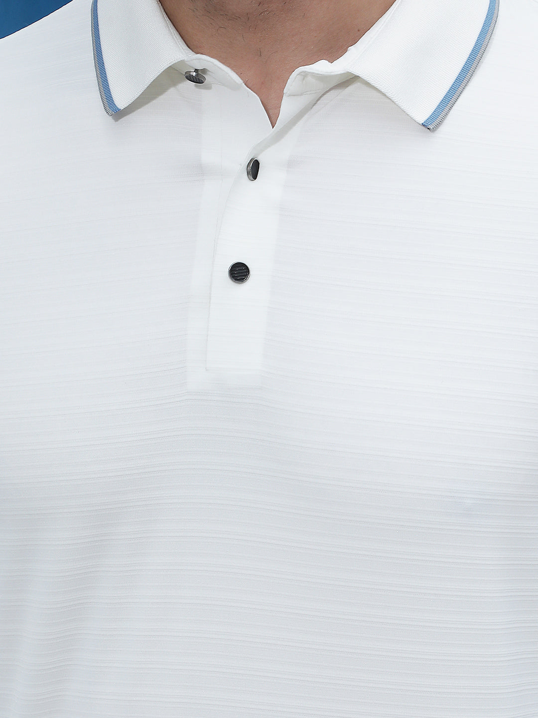 White Horizontal Stripes Polo Neck T-Shirt