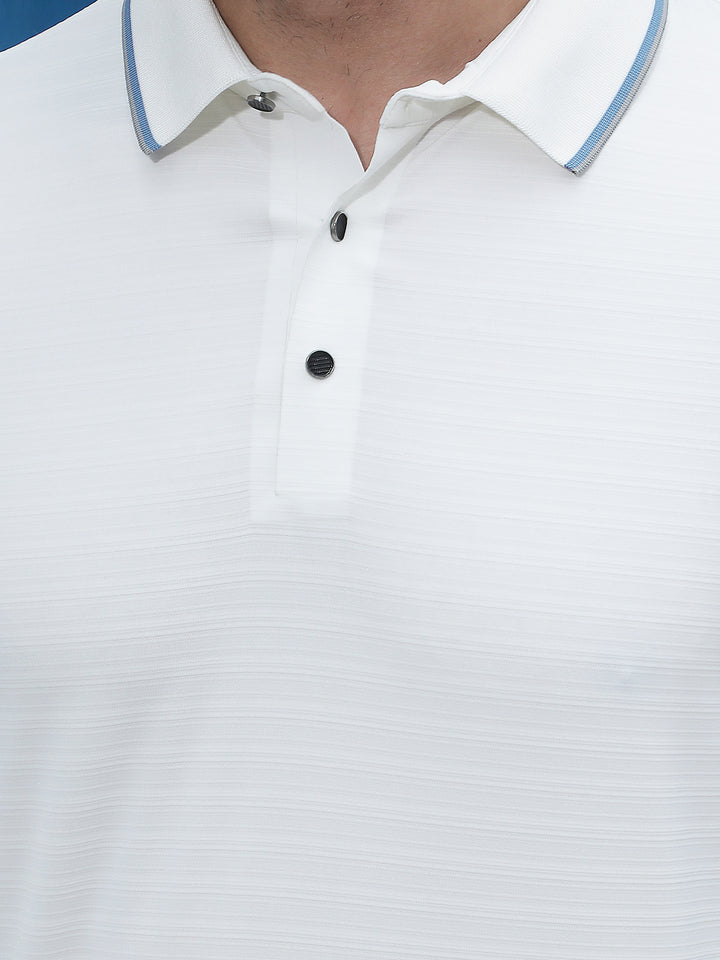 White Horizontal Stripes Polo Neck T-Shirt