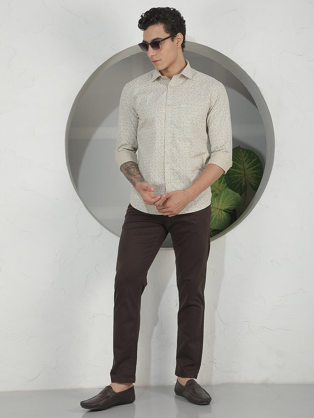 Pale Green Abstract Print Corduroy Shirt