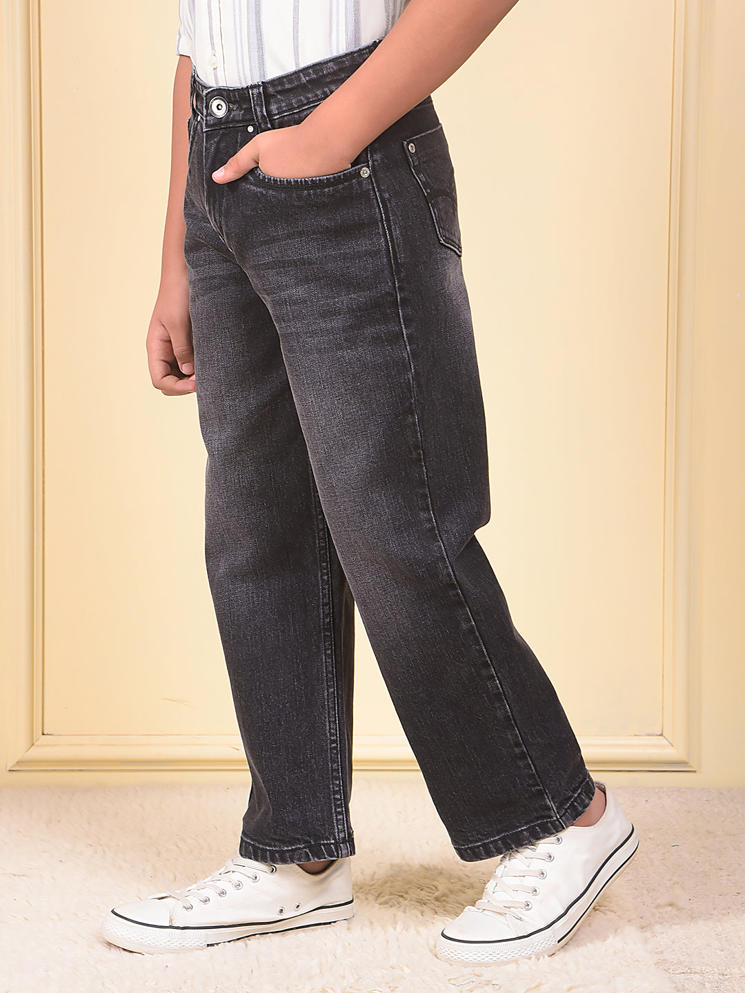 Black Dark Wash Baggy Jeans