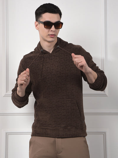 Brown Jacquard Hooded Neck Sweatshirt