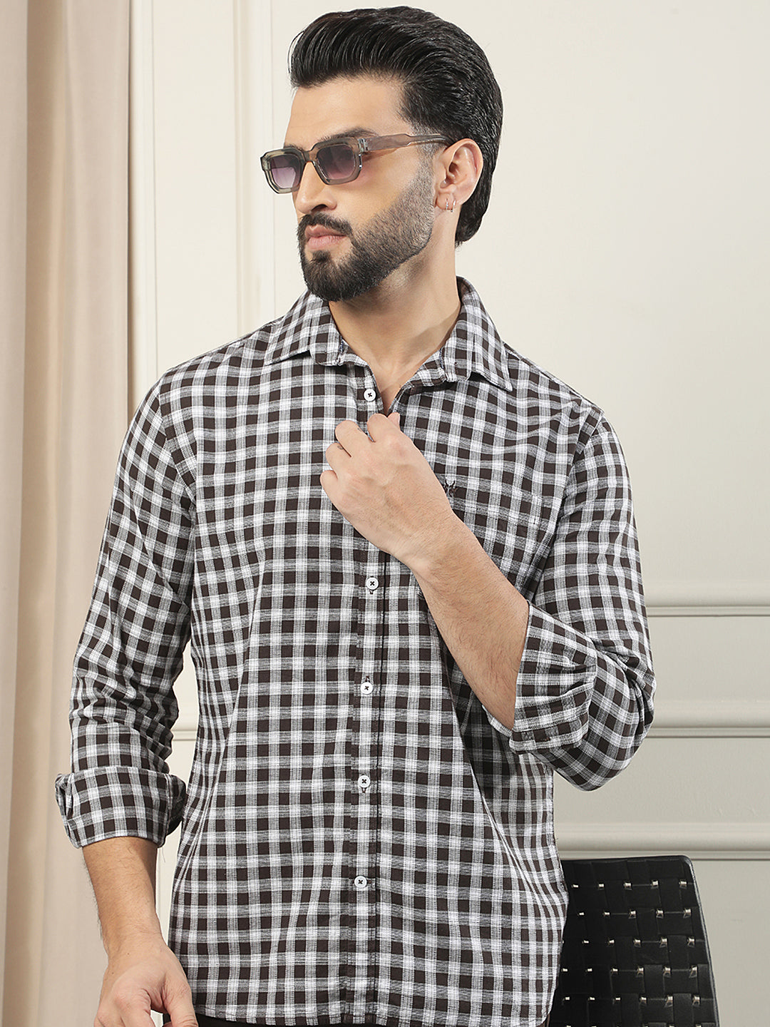 Brown Checked 100% Cotton Shirt