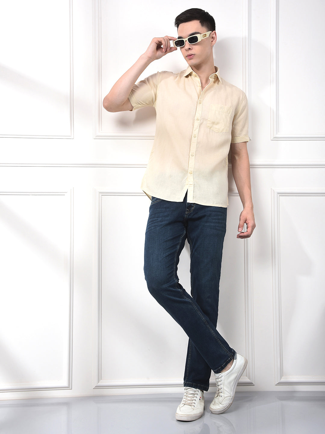 Pale Sand Half Sleeve Linen Shirt