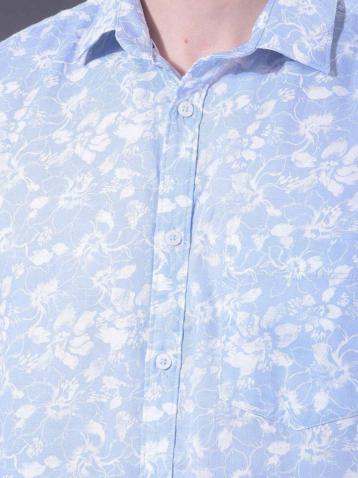 Blue Floral Print 100% Cotton Shirt