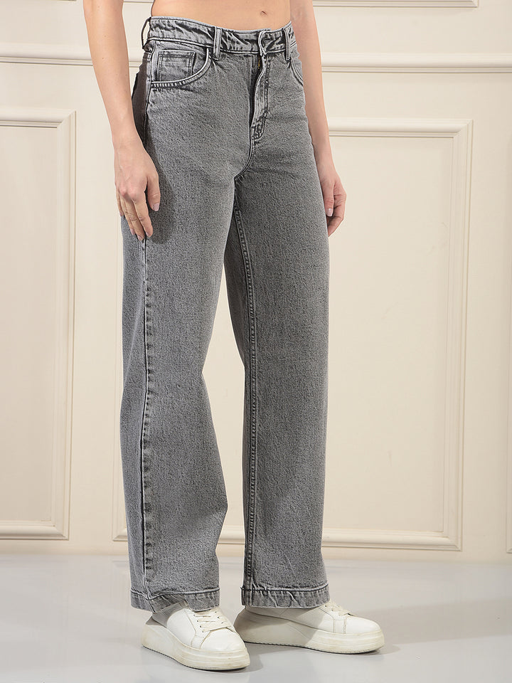 Grey 100% cotton Wide Leg Jeans