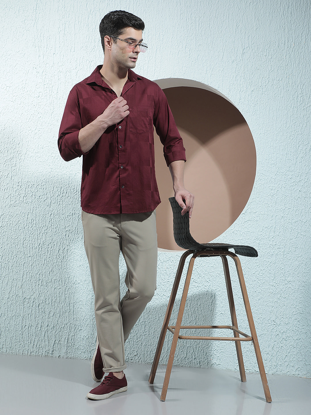 Maroon Jacquard 100% Cotton Shirt